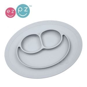 EZPZ Silikonowy talerzyk z podkładką 2w1 Mini Mat pastel szarość