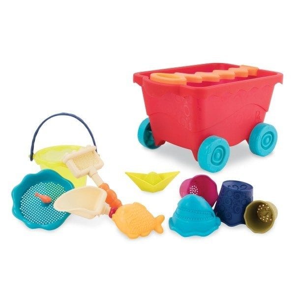 B.TOYS: zestaw do piasku wavey wagon czerwony ransparentny