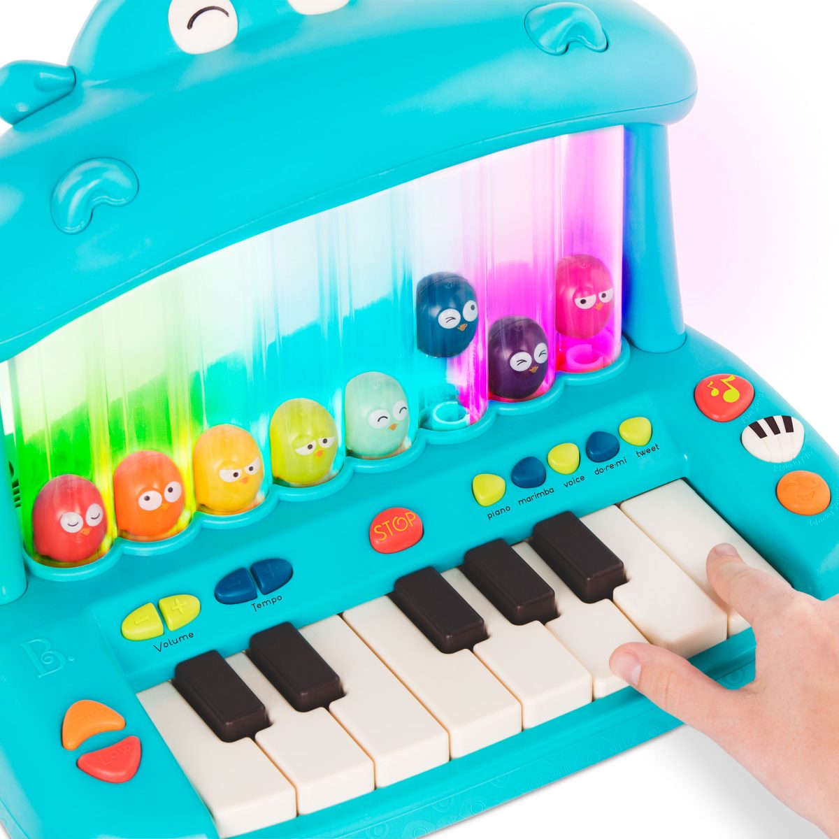 B.toys: Hippo Pop Play Piano – KEYBOARD ze SKACZĄCYMI PTASZKAMI - obrazek 4