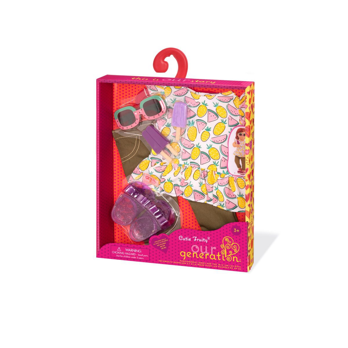 BD30373Z_PKG Our Generation: Zestaw ubranek dla lalek – CUTIE FRUITY - obrazek 3