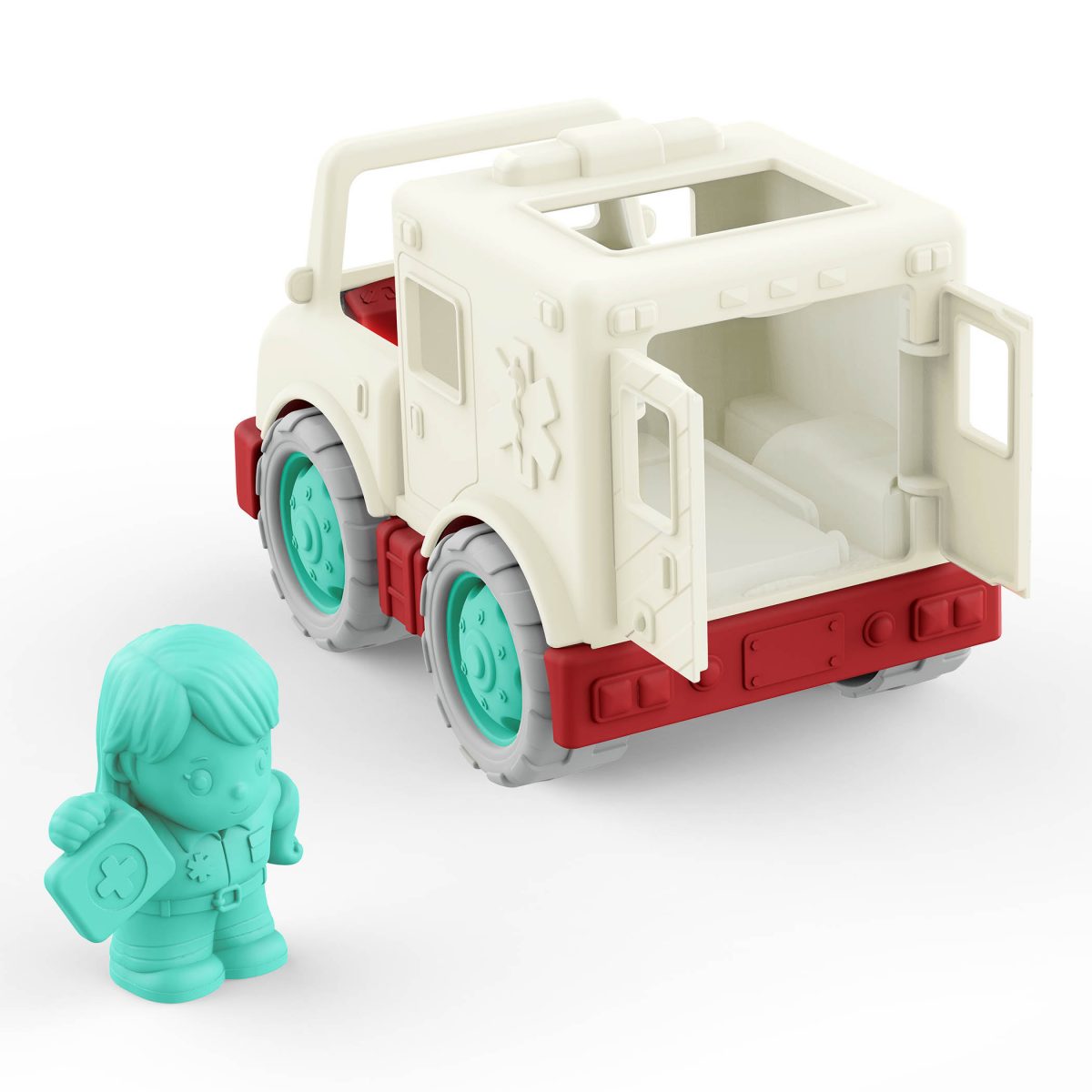 VE1052_DP_B B.TOYS: mała karetka pogotowia z kierowcą - Little AMBULANCE - obrazek 2