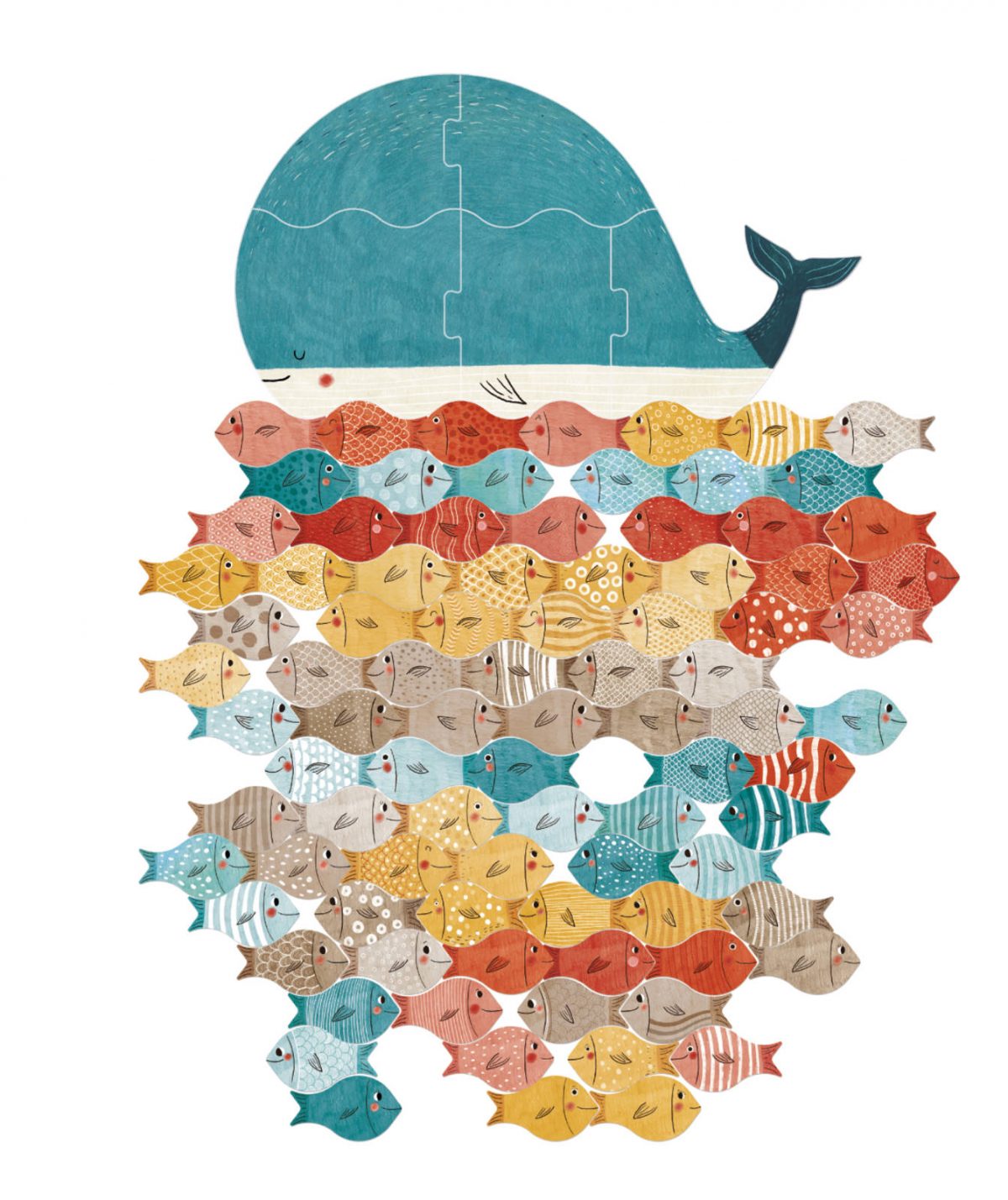 Londji: puzzle układanka - wieloryb i rybki - obrazek 3