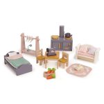 Tender Leaf Toys: Drewniany dwupiętrowy domek dla lalek z wyposażeniem - obrazek 4