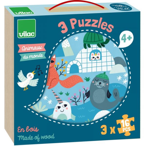 Vilac: puzzle Zwierzęta Świata 3 układanki po 16 el.