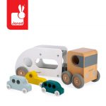 Janod: drewniana laweta z 3 pojazdami