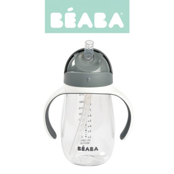 Beaba Butelka- kubek niekapek ze słomką 300 ml Mineral grey