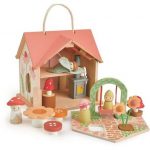 Tender Leaf Toys: Przenośny, leśny domek z wyposażeniem i laleczkami