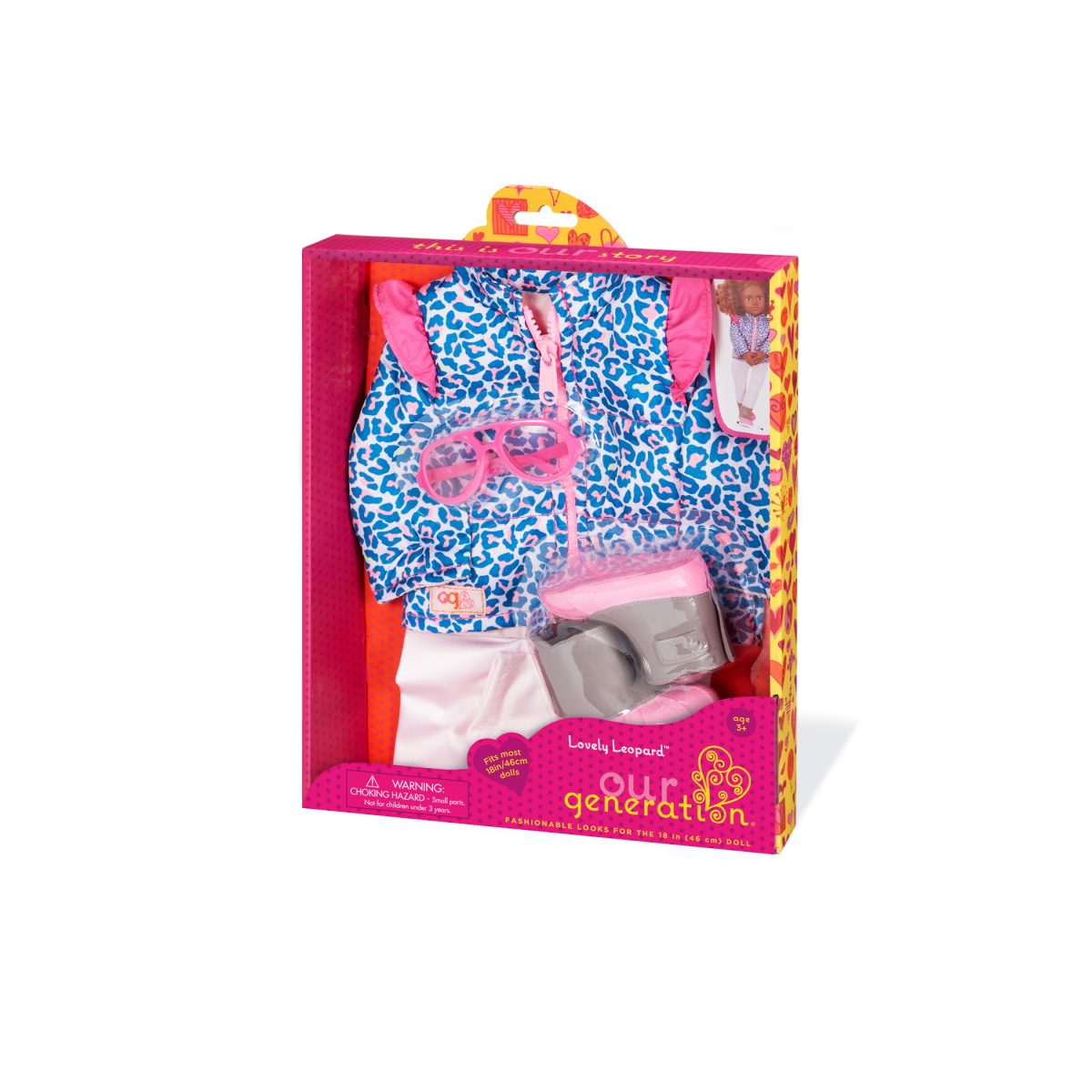 BD30481_PKG Our Generation: zestaw ubranek dla lalek z kurtką w panterkę LOVELY LEOPARD - obrazek 2