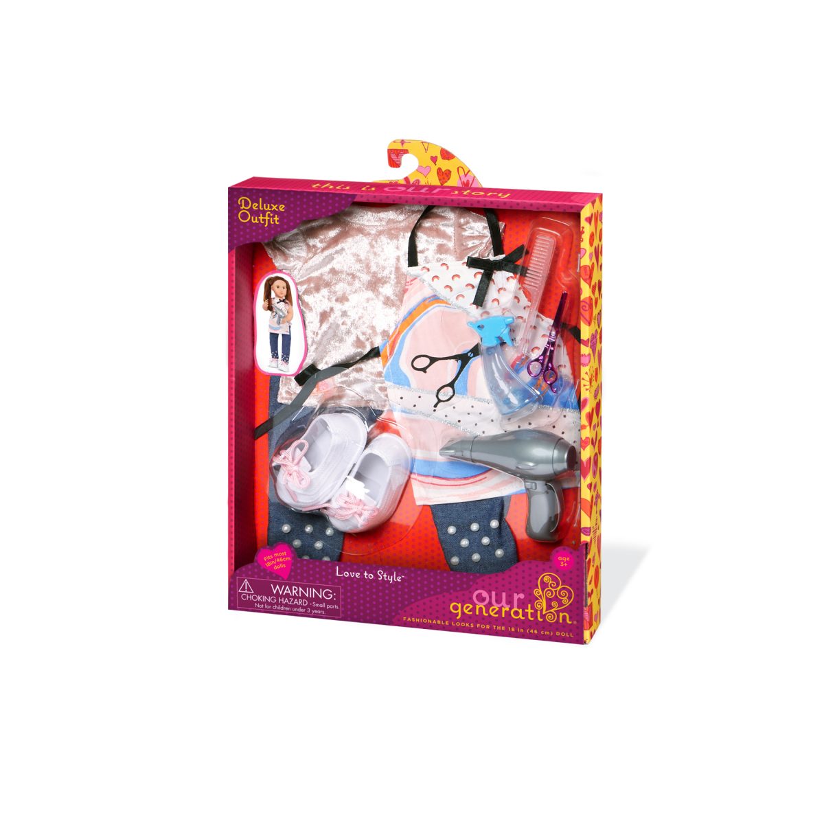 BD30491_PKG Our Generation: zestaw ubranek strój fryzjerski LOVE to STYLE - obrazek 3