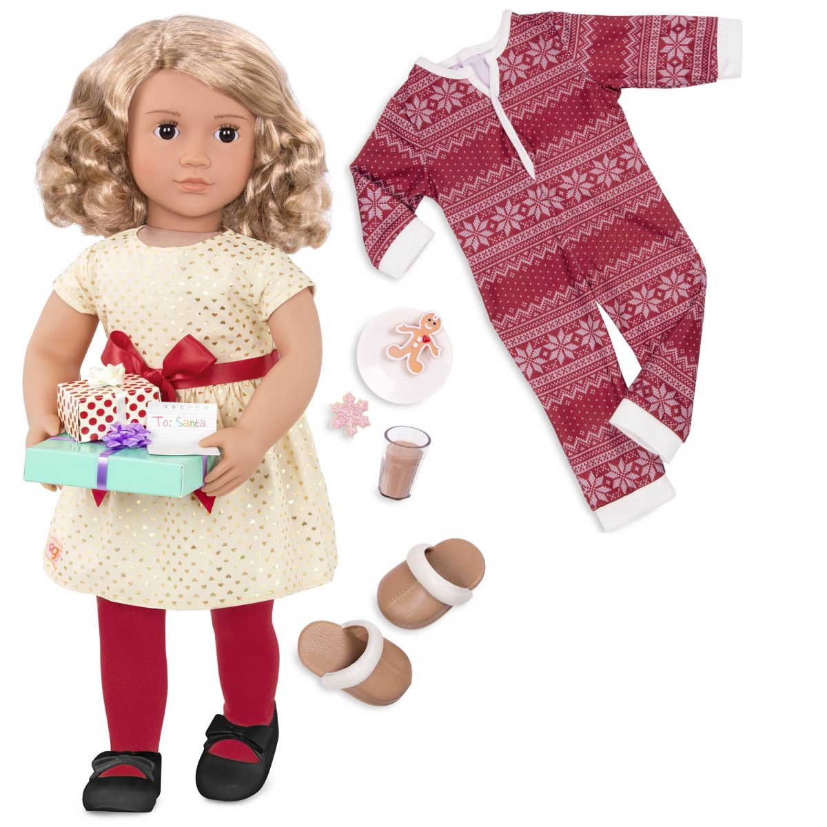 BD31250_PR Our Generation: lalka NOELLE 46cm - blondynka w świątecznej stylizacji z akcesoriami - obrazek 3