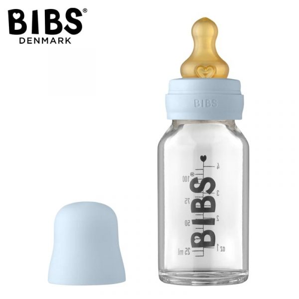 BIBS: BABY GLASS BOTTLE BABY BLUE antykolkowa butelka szklana 110 ml