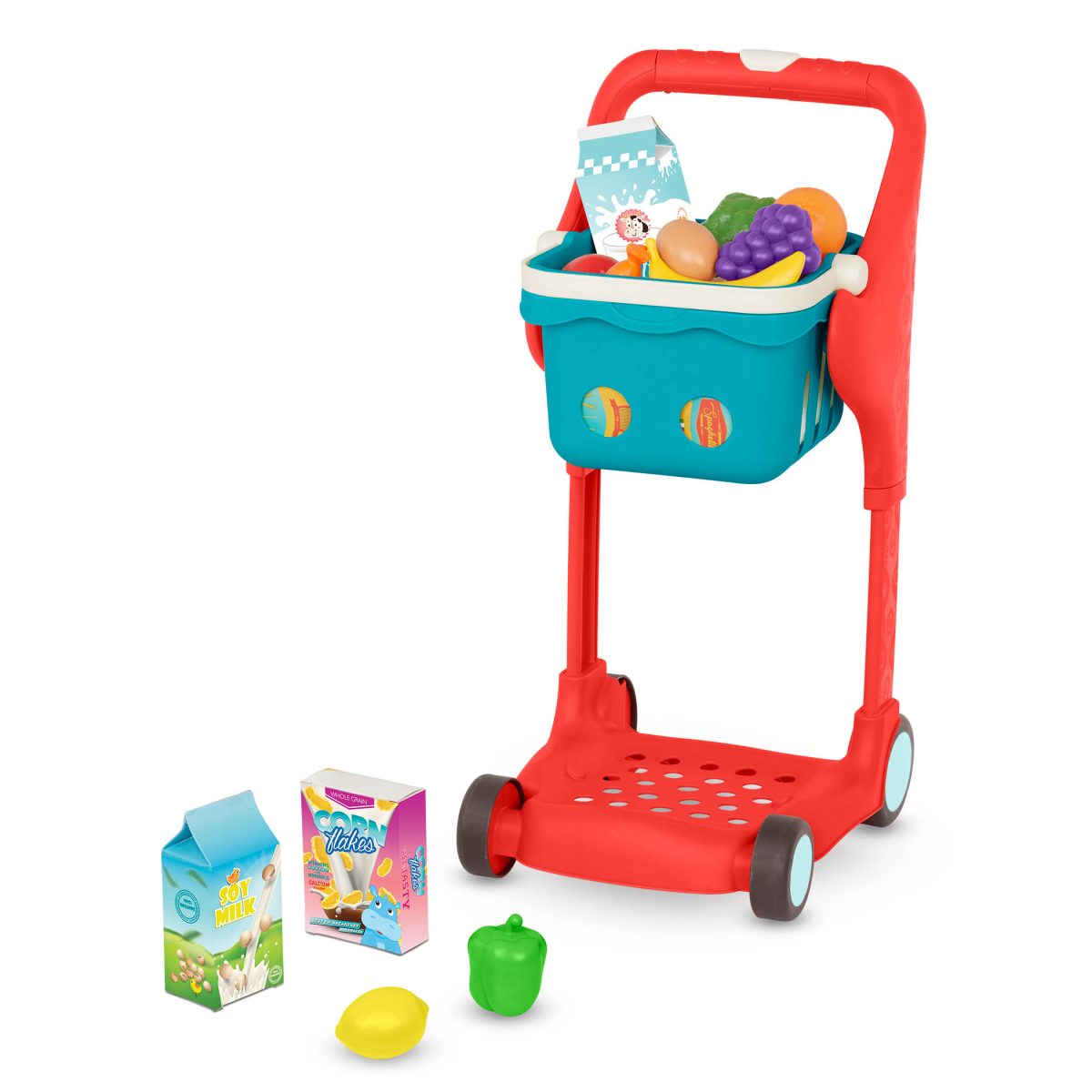 B.TOYS: Shop & Glow Toy Cart – MUZYCZNY wózek zakupowy z koszykiem i akcesoriami - obrazek 1