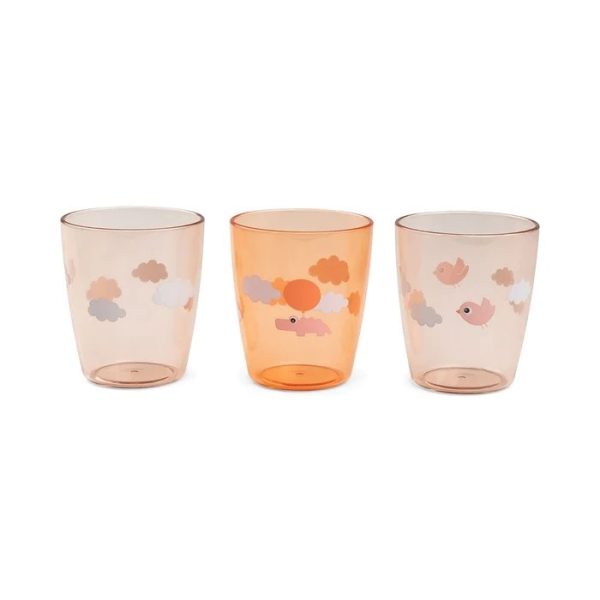 Done by Deer: Kubki Mini Glass 3 szt. Happy Clouds Papaya