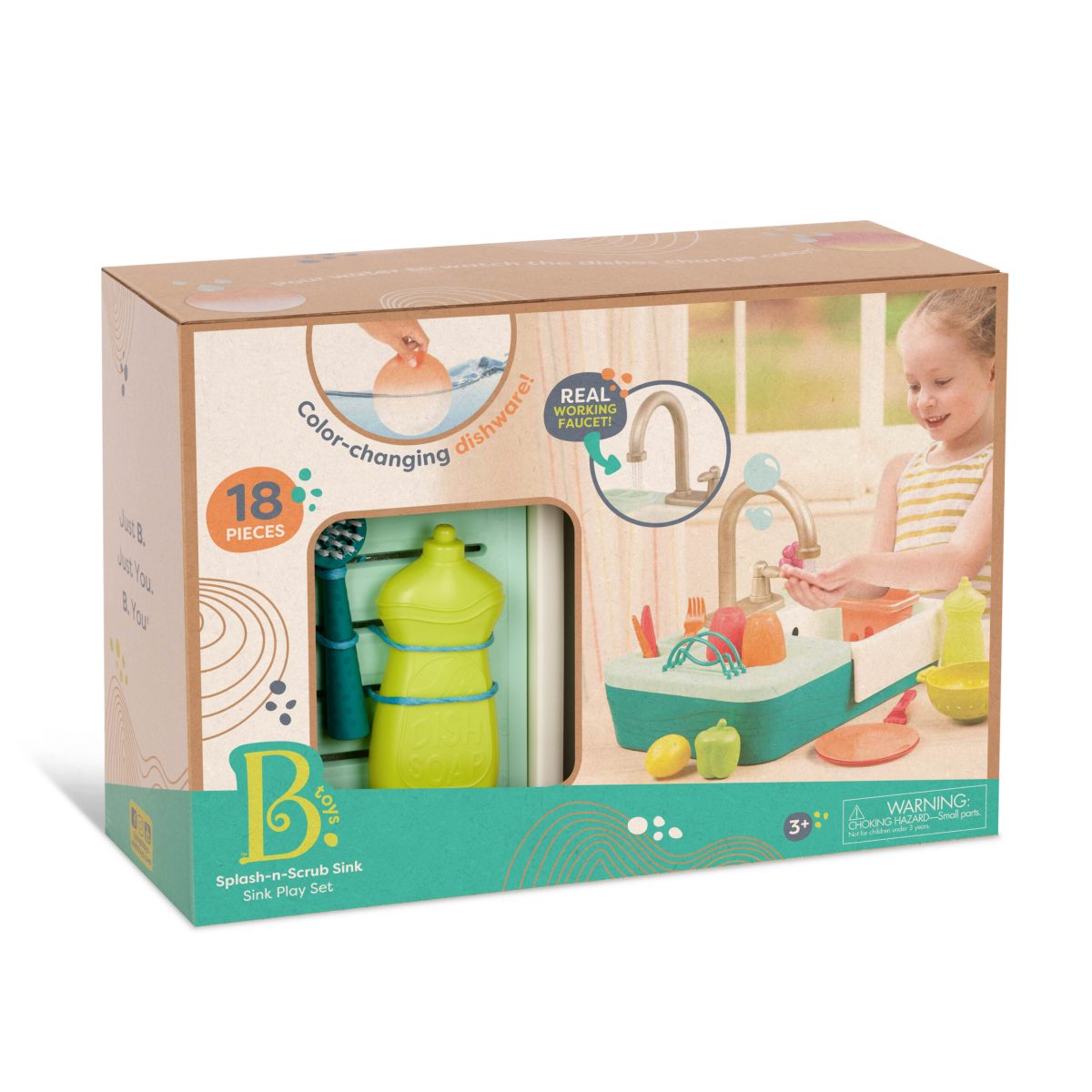 BX2070_PKG-scaled B.toys: Splash-n-Scrub Sink – ZLEW z DZIAŁAJĄCYM KRANEM i akcesoriami - obrazek 2