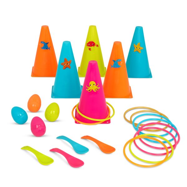 B.toys: RingToss&Egg-and-Spoon Game – zestaw do 2 gier na świeżym powietrzu – obręcze i jajka