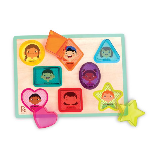 B.TOYS: Shapes & Emotions drewniana układanka KSZTAŁTY i EMOCJE z kolorowym filtrem