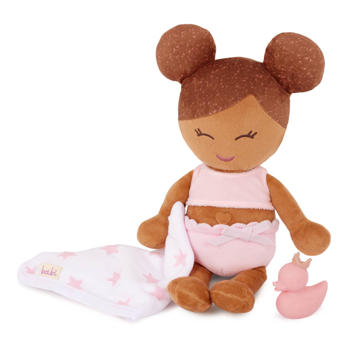 LullaBaby: lalka przytulanka DO KĄPIELI – szatynka z ręczniczkiem - obrazek 1