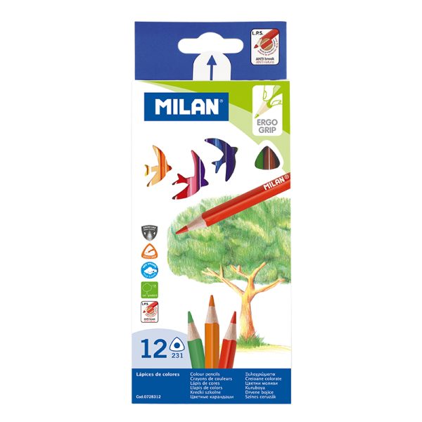 MILAN: trójkątne kredki ołówkowe 12 kolorów