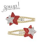 Souza! spinki do włosów brokatowe czerwono-srebrne gwiazdki Maurine 2 szt.