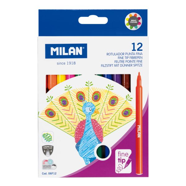 MILAN: okrągłe flamastry z cienką końcówką 12 kolorów