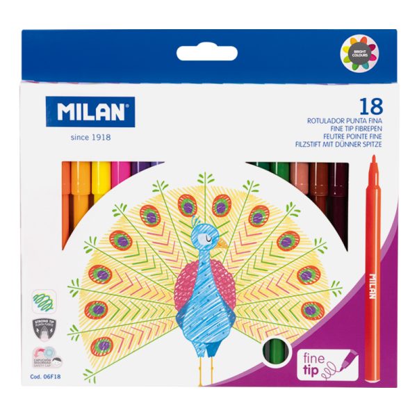 MILAN: okrągłe flamastry z cienką końcówką 18 kolorów