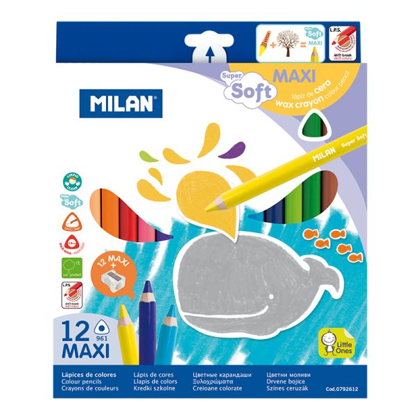 MILAN: trójkątne kredki ołówkowe MAXI SUPER SOFT 12 kolorów