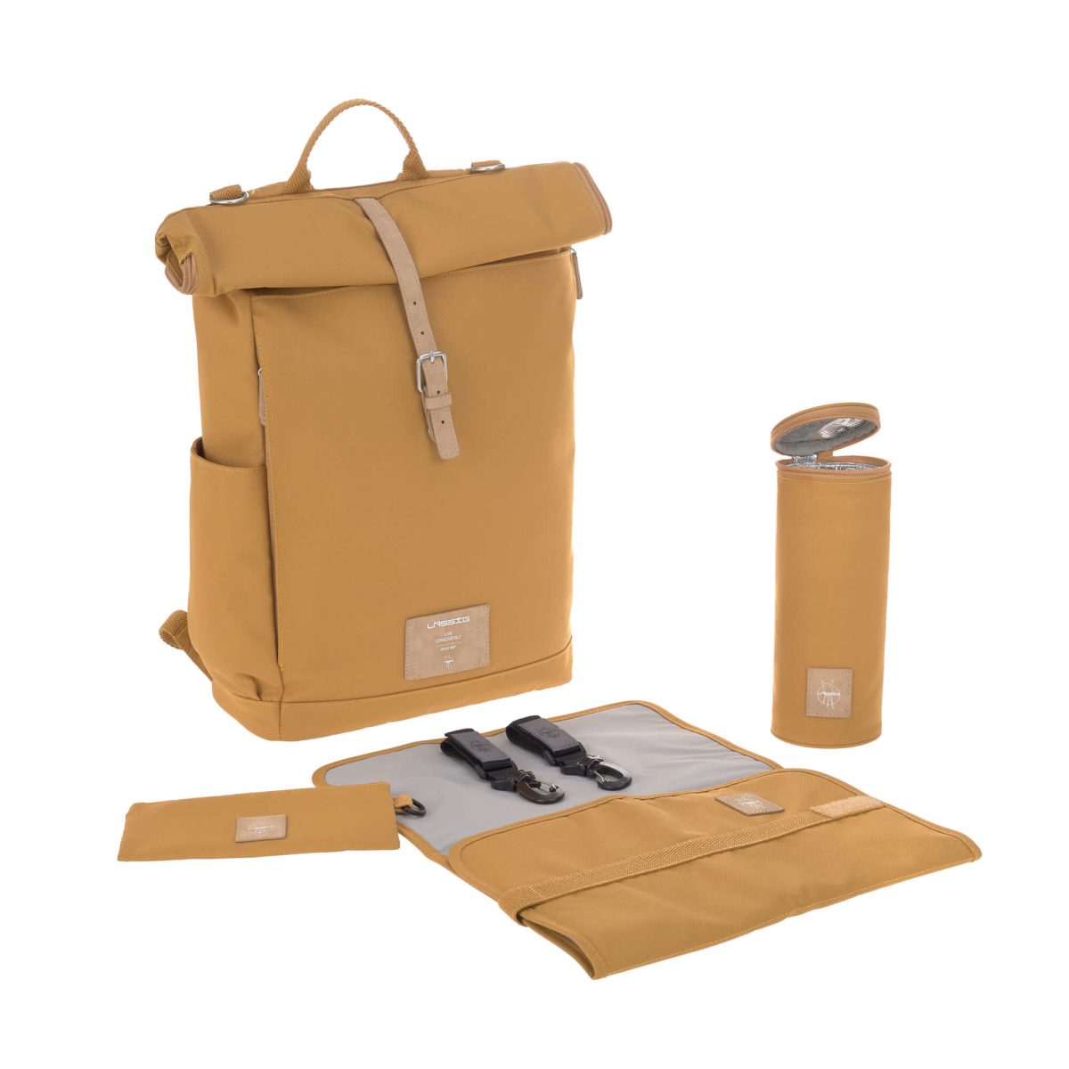 1103025838_1n2urJyi224pgp Lassig: plecak dla mam z akcesoriami Rolltop Backpack CURRY - obrazek 2