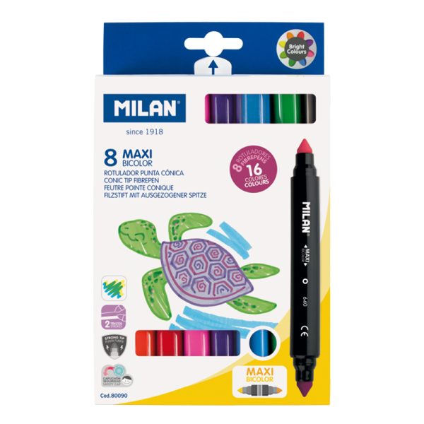 MILAN: dwustronne flamastry MAXI BICOLOR 16 kolorów