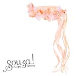 Souza! Opaska do włosów wianek ze wstążkami, kwiatami i cekinami Evaline różowo-łososiowa