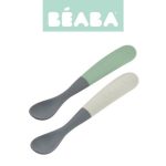 Beaba: Zestaw 2 łyżeczek silikonowych w podróżnym etui 4 m+ Mineral grey/Sage green