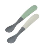 Beaba: Zestaw 2 łyżeczek silikonowych w podróżnym etui 4 m+ Mineral grey/Sage green - obrazek 3