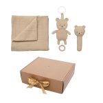 Jabadabado: kocyk, pozytywka i grzechotka - zestaw upominkowy BEŻOWY MIŚ