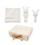 Jabadabado: kocyk, pozytywka i grzechotka - zestaw upominkowy BIAŁY KRÓLIK