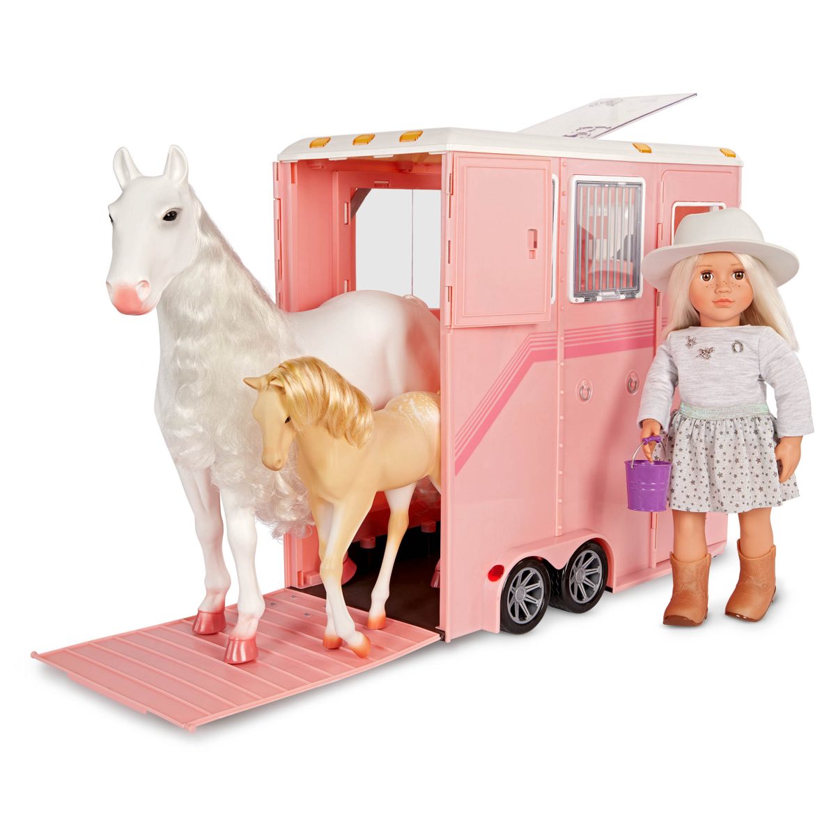 Our Generation: PRZYCZEPA do PRZEWOZU KONI – Mane to Travel – Horse Trailer Set - obrazek 2