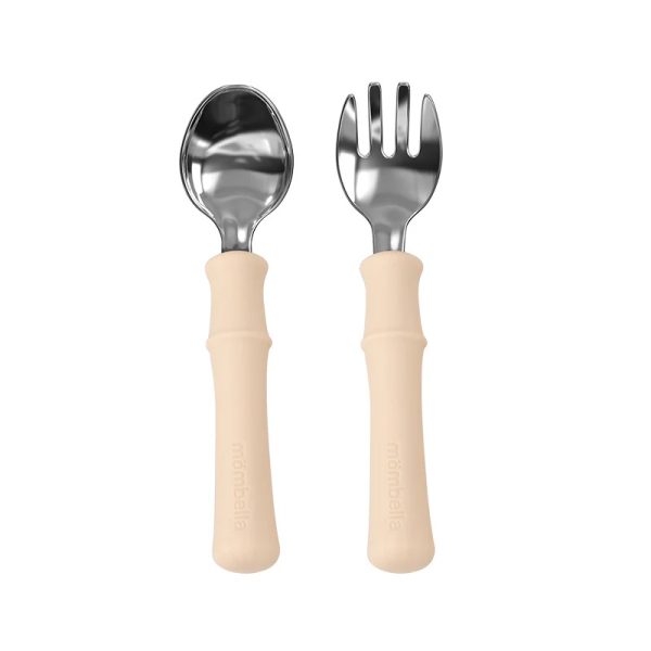 Mombella: metalowe sztućce dla dzieci Panda Light Brown