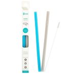 Fommi: silikonowa słomka wielorazowa z czyścikiem Grey/Blue 2 szt.