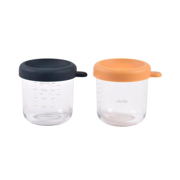 BEABA: zestaw słoiczków szklanych z zamknięciem 2 x 250 ml Night Blue/Honey