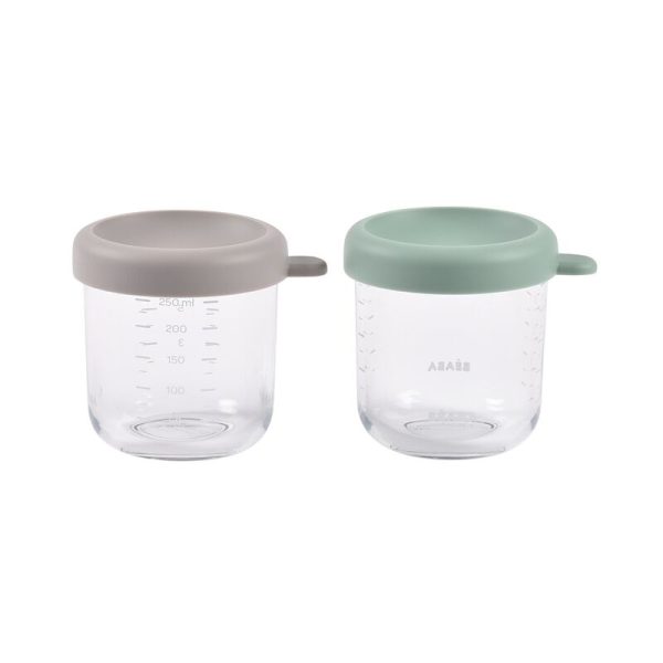 BEABA: zestaw słoiczków szklanych z zamknięciem 2 x 250 ml Sage Green/Gazelle