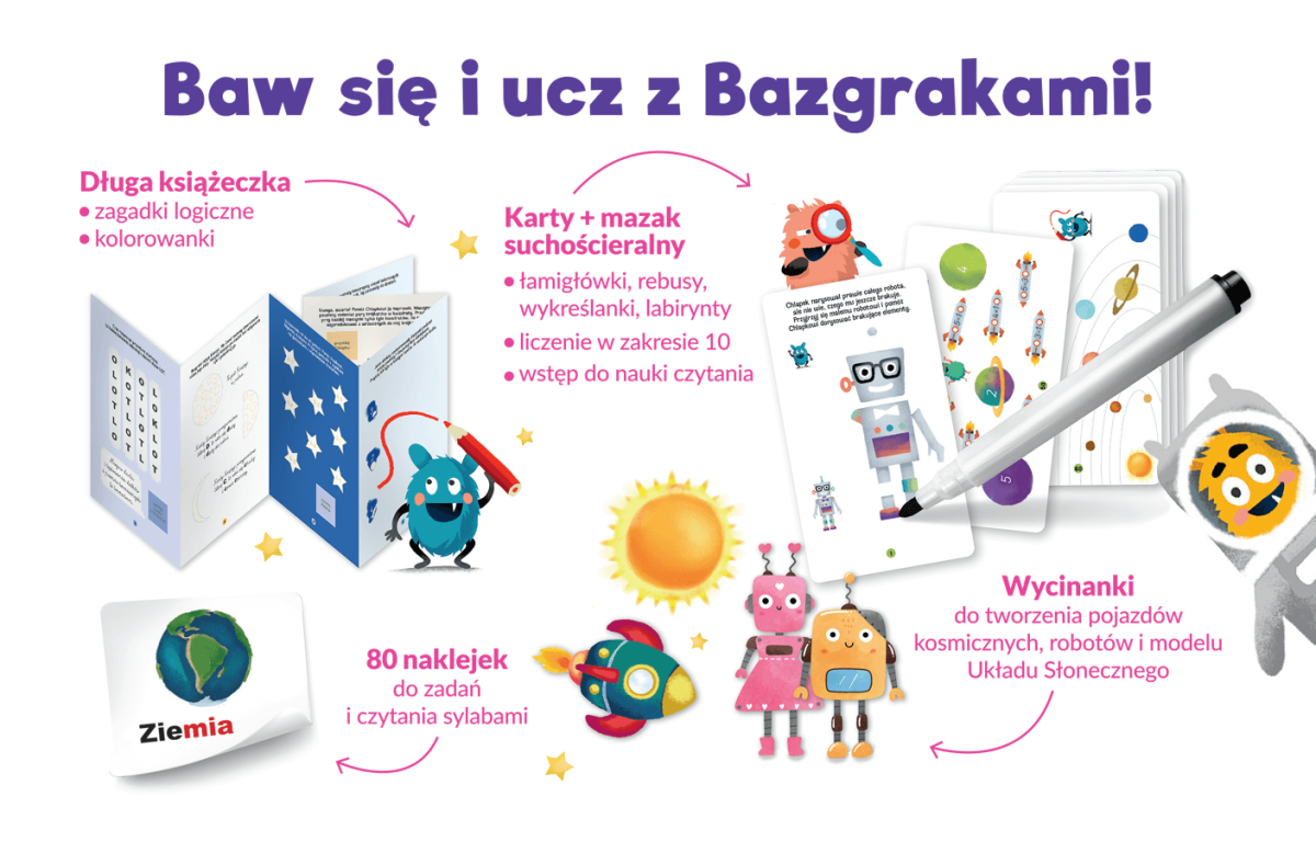 BAZGRAKI_WALIZKI_4_5_Zabawy_logiczne rysuje_i_zmazuje_(Eliot)_praca_zbiorowa_9788367 Kapitan Nauka: Zabawy edukacyjne. Bazgraki. Kosmiczna wyprawa - obrazek 2