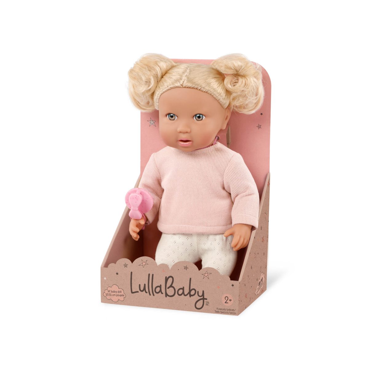 LBY7270Z_PKG LullaBaby: lalka NIEMOWLĘ z WŁOSAMI - BLONDYNKA, ze smoczkiem - obrazek 3