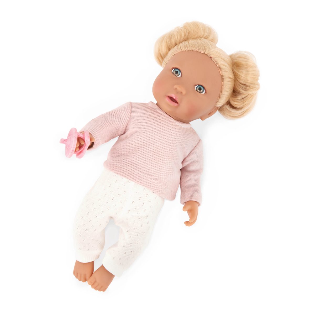 LBY7270_DP_B LullaBaby: lalka NIEMOWLĘ z WŁOSAMI - BLONDYNKA, ze smoczkiem - obrazek 4