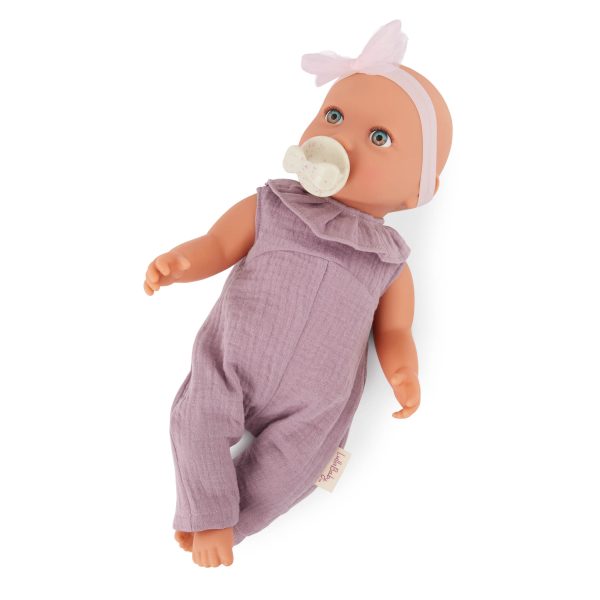 LullaBaby: lalka NIEMOWLĘ ze smoczkiem, w muślinowym ubranku i opasce