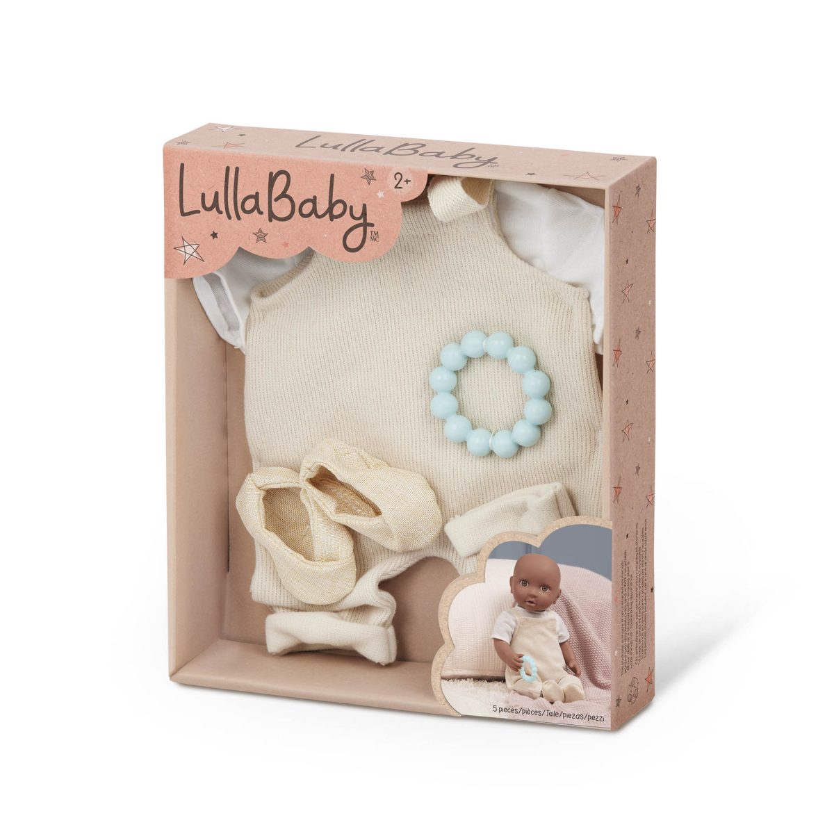 LBY7688Z_PKG LullaBaby: zestaw ubranek dla lalek NIEMOWLĄT – stylizacja ze spodniami na szelkach - obrazek 3