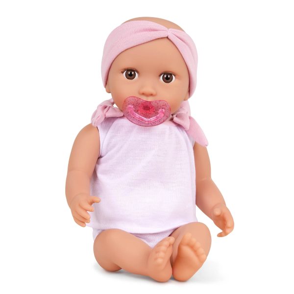 LullaBaby: Lalka NIEMOWLĘ ze smoczkiem, w dwuczęściowym ubranku i opasce