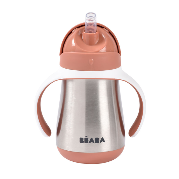 Beaba: termiczny bidon niekapek ze słomką 250 ml Terracotta