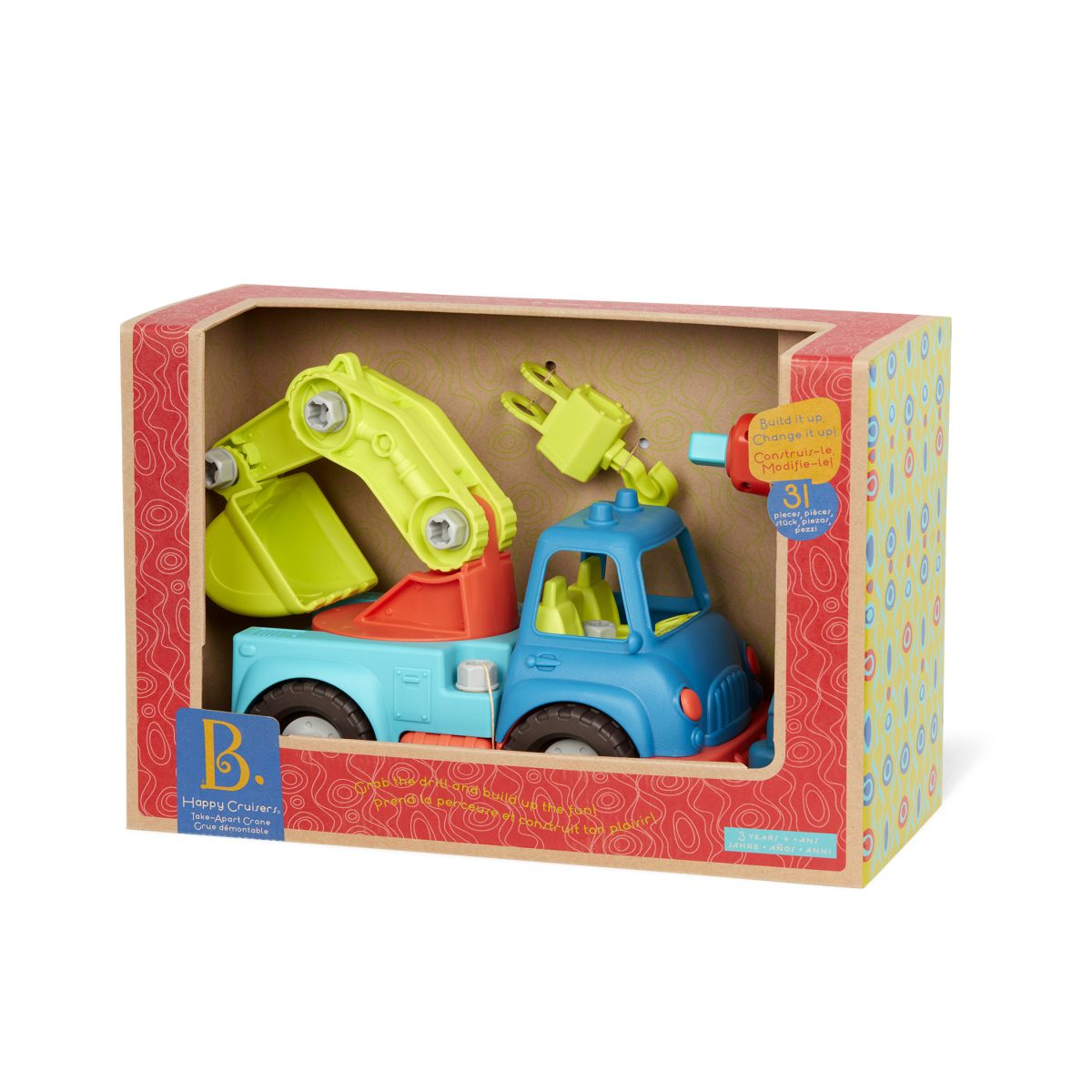 BX1798Z_PKG b.toys: Happy Cruisers – Take-Apart Crane – CIEŻARÓWKA BUDOWLANA 2w1 – do DEMONTAŻU i SKRĘCANIA z WIERTARKĄ - obrazek 6