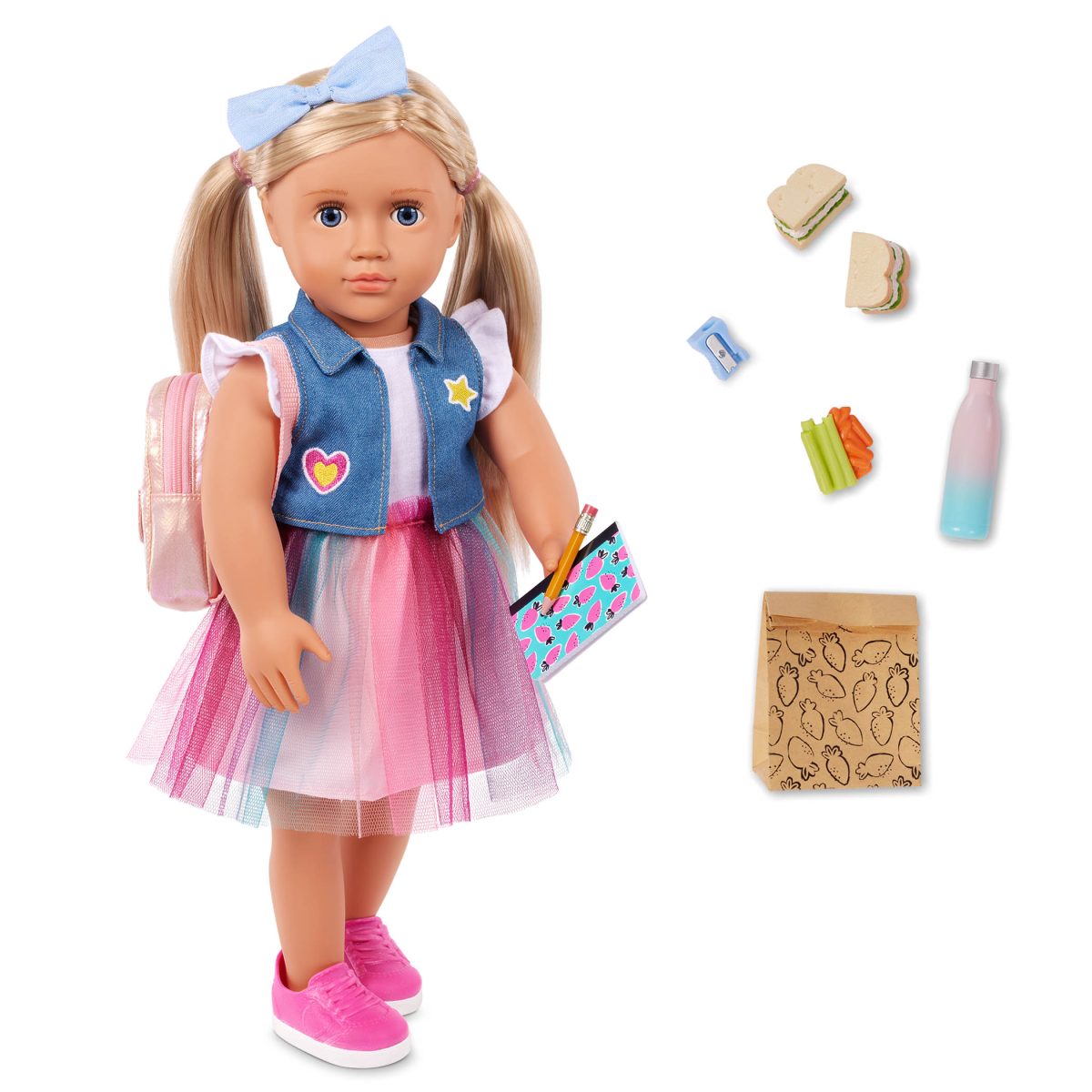 Our Generation: Lalka EVIE 46cm – UCZENNICA z tornistrem i akcesoriami szkolnymi - obrazek 1
