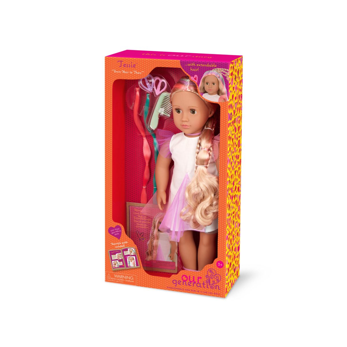 BD31564_PKG Our Generation: Lalka TESSIE 46cm – z regulowanymi włosami i kolorowymi pasemkami - obrazek 6