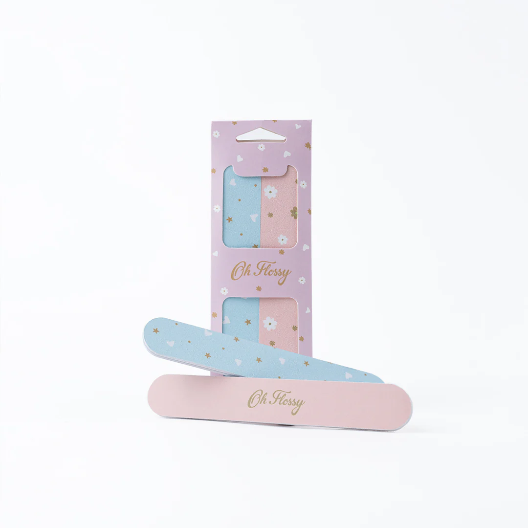 LUVET_OhFlossy-NailFilesw-packaging_web Oh Flossy: delikatny pilnik do paznokci dla dzieci – zestaw 2 sztuk - obrazek 1