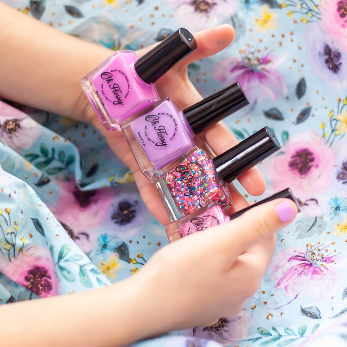 Oh Flossy: Lakier do paznokci 12 ml, roślinna formuła, PURPLE GLITTER - obrazek 4